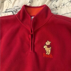 Vintage 90s Disney Exclusive Red Fleece Pooh Bear 1/4 Zip Pullover